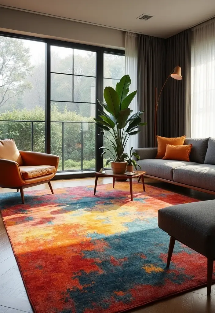 29 Carpet Ideas Living Room Modern Styles That Feel Plush and Trendy - 16. Artistic Carpets