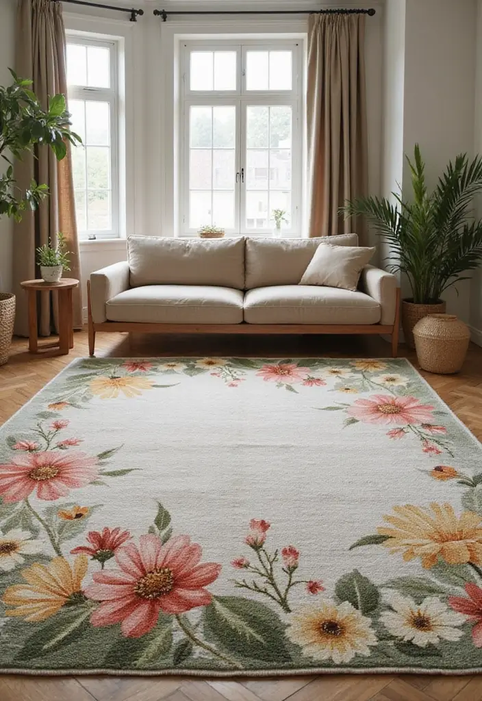 29 Carpet Ideas Living Room Modern Styles That Feel Plush and Trendy - 5. Nature-Inspired Designs