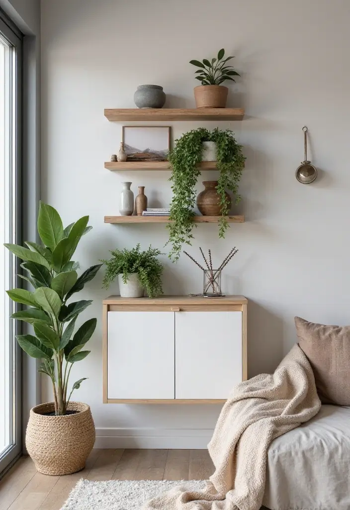 29 Corner Cabinet Living Room Ideas That Add Storage and Charm - 13. Floating Corner Cabinet: Elevate Your Space