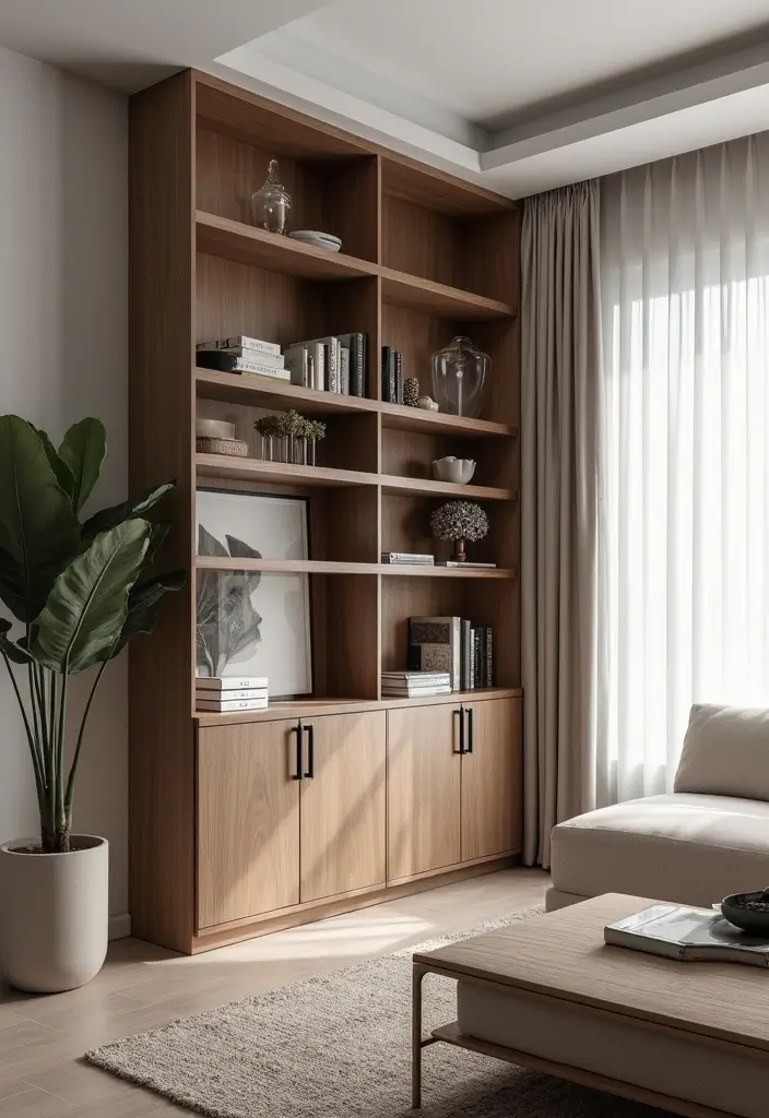 29 Corner Cabinet Living Room Ideas That Add Storage and Charm - 28. Wall-to-Wall Corner Cabinet: Built-In Storage Solution