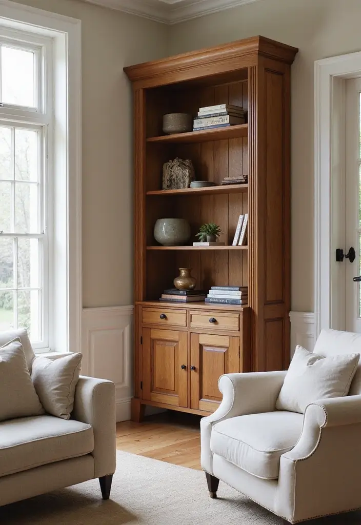 29 Corner Cabinet Living Room Ideas That Add Storage and Charm - 8. Artistic Touch: Custom-Made Corner Cabinet