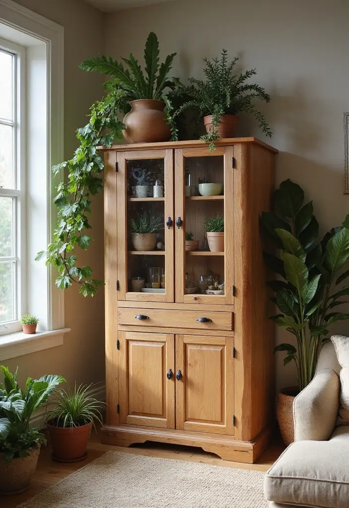 29 Corner Cabinet Living Room Ideas That Add Storage and Charm - 9. Nature-Inspired: Live Edge Corner Cabinet