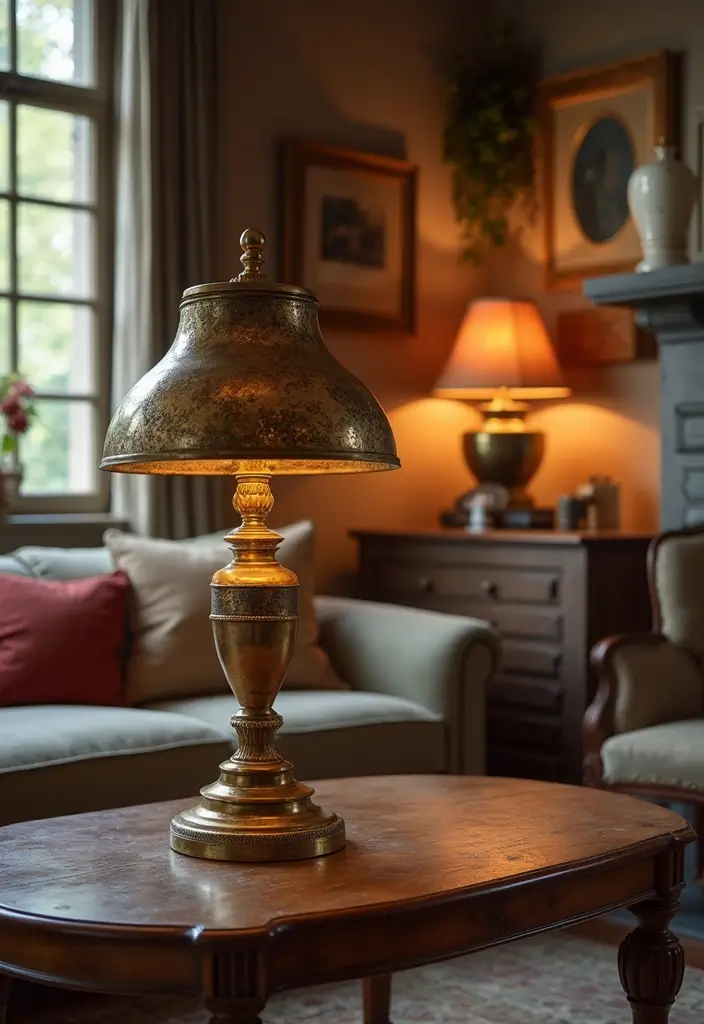 29 Cozy Lamps Living Room Ideas That Add Warmth and Soft Light - 11. Antique Brass Lamps