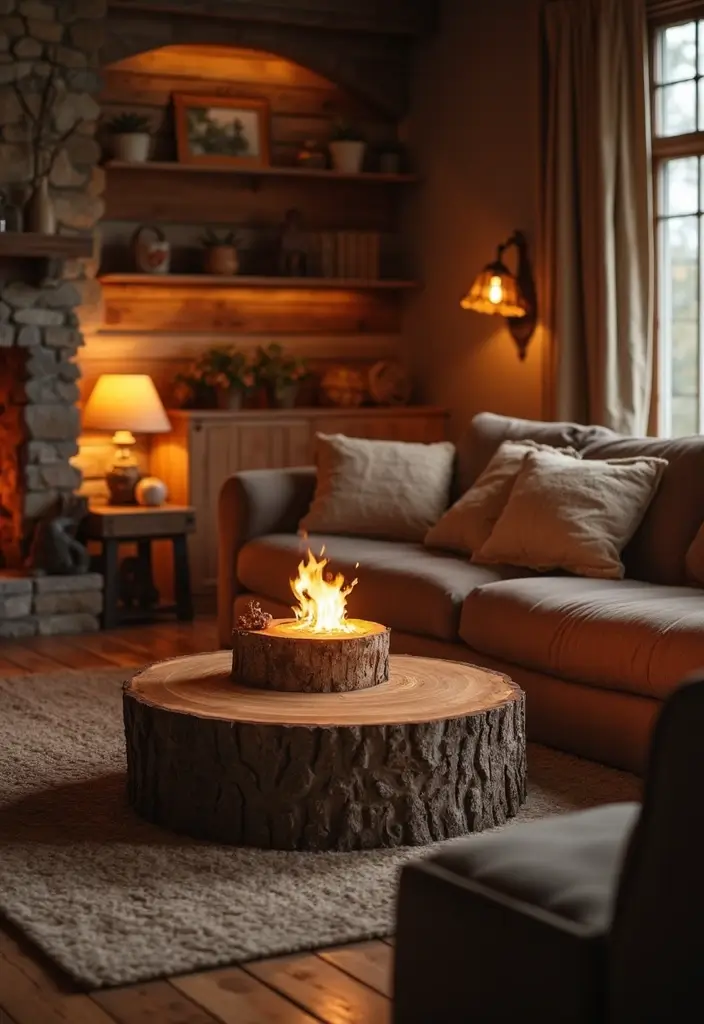 29 Cozy Lamps Living Room Ideas That Add Warmth and Soft Light - 17. Rustic Log Lamps