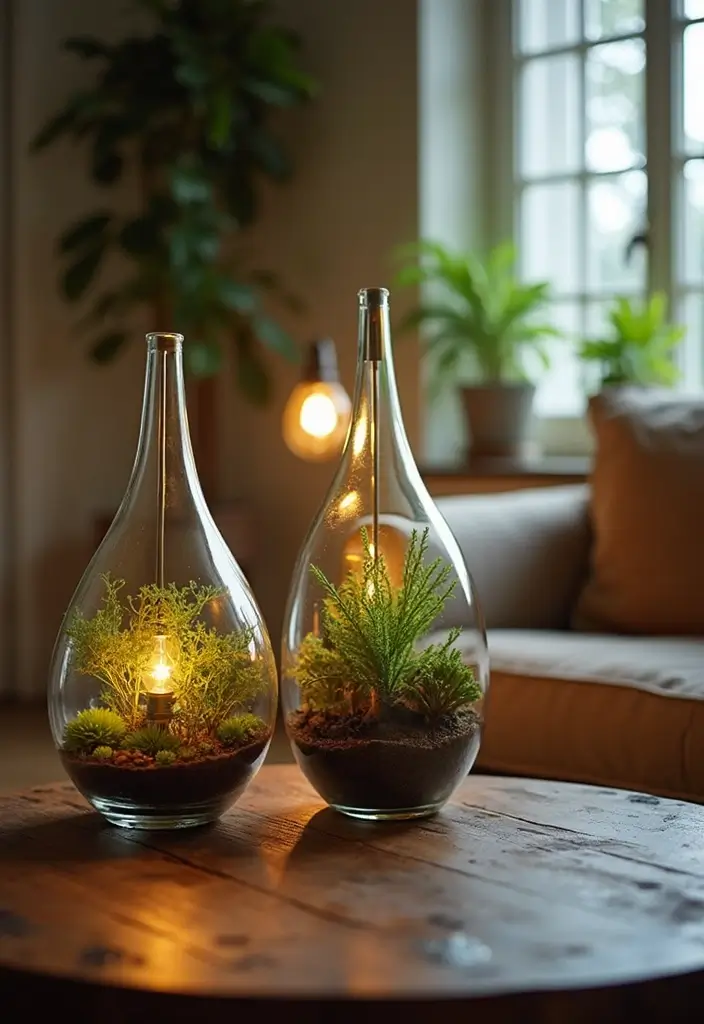 29 Cozy Lamps Living Room Ideas That Add Warmth and Soft Light - 19. DIY Terrarium Lamps