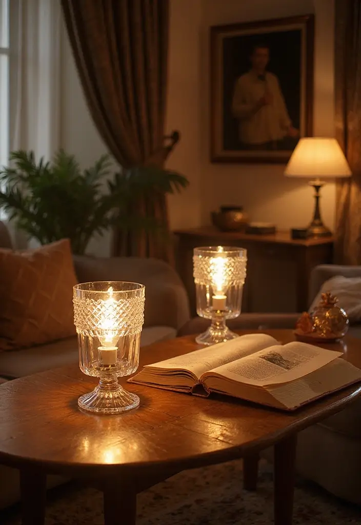 29 Cozy Lamps Living Room Ideas That Add Warmth and Soft Light - 23. Glass Table Lamps for Elegance