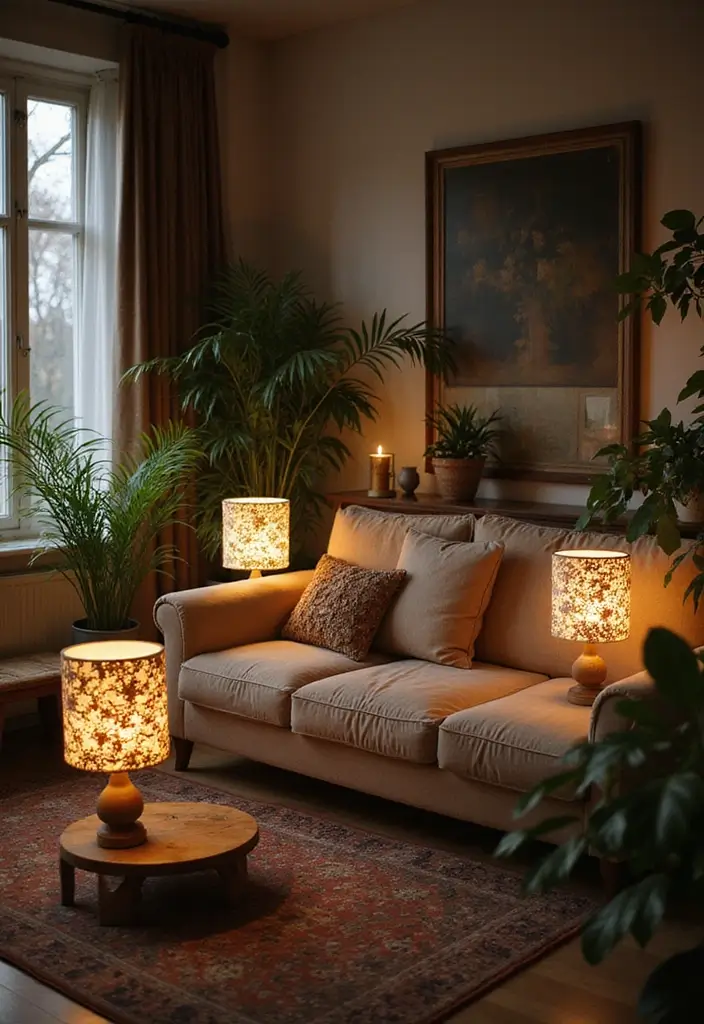 29 Cozy Lamps Living Room Ideas That Add Warmth and Soft Light - 26. Nature-Inspired Lamps
