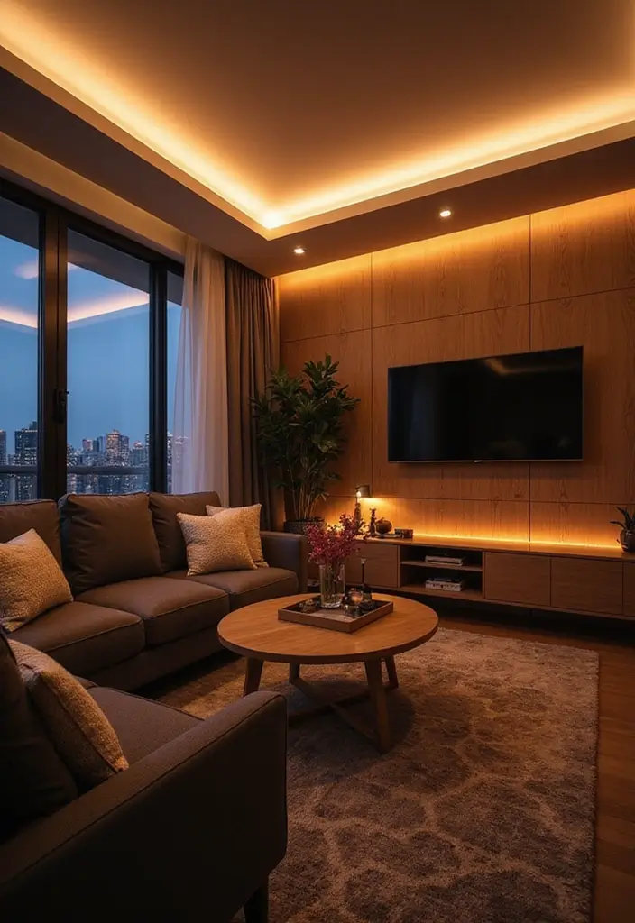 29 Cozy Lamps Living Room Ideas That Add Warmth and Soft Light - 9. Soft Glowing LED Strip Lights