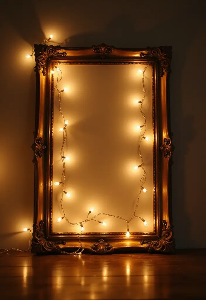 29 Fairy Lights Living Room Apartments Ideas That Feel Dreamy and Cozy - 19. Fairy Lights in a Vintage Frame