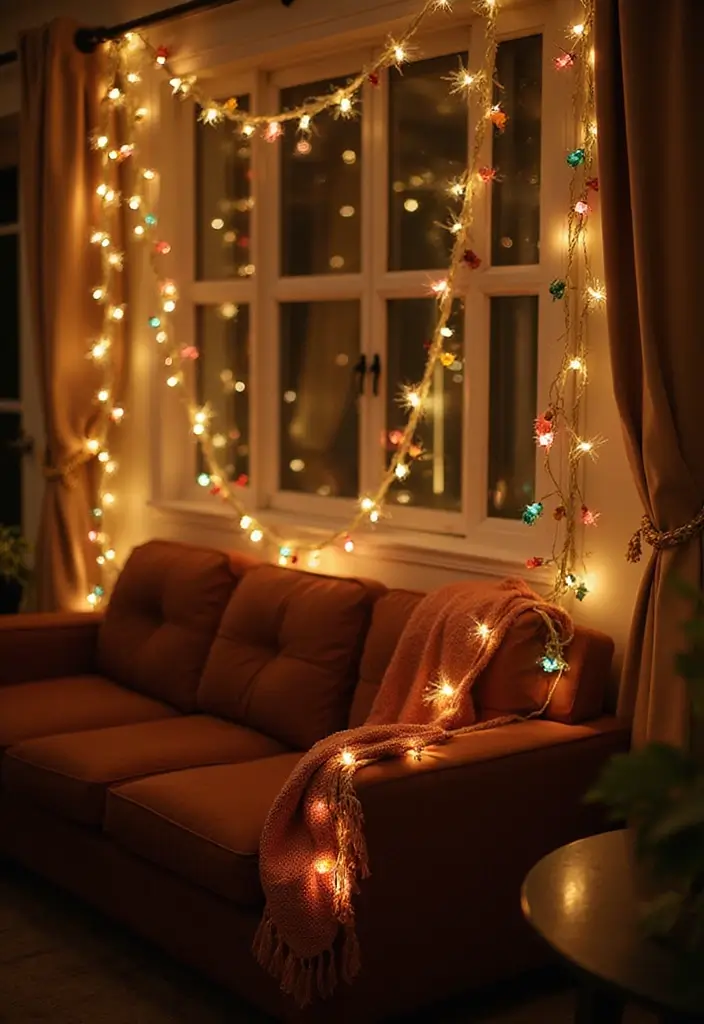 29 Fairy Lights Living Room Apartments Ideas That Feel Dreamy and Cozy - 22. Fairy Lights with Beaded String
