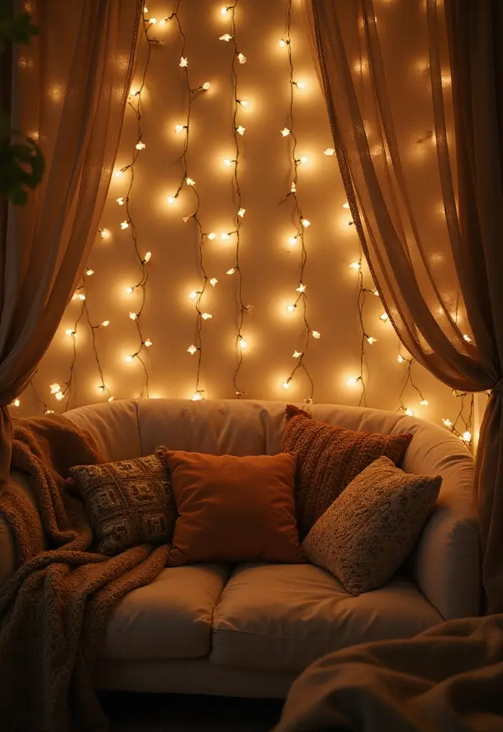 29 Fairy Lights Living Room Apartments Ideas That Feel Dreamy and Cozy - 5. Create a Magical Corner