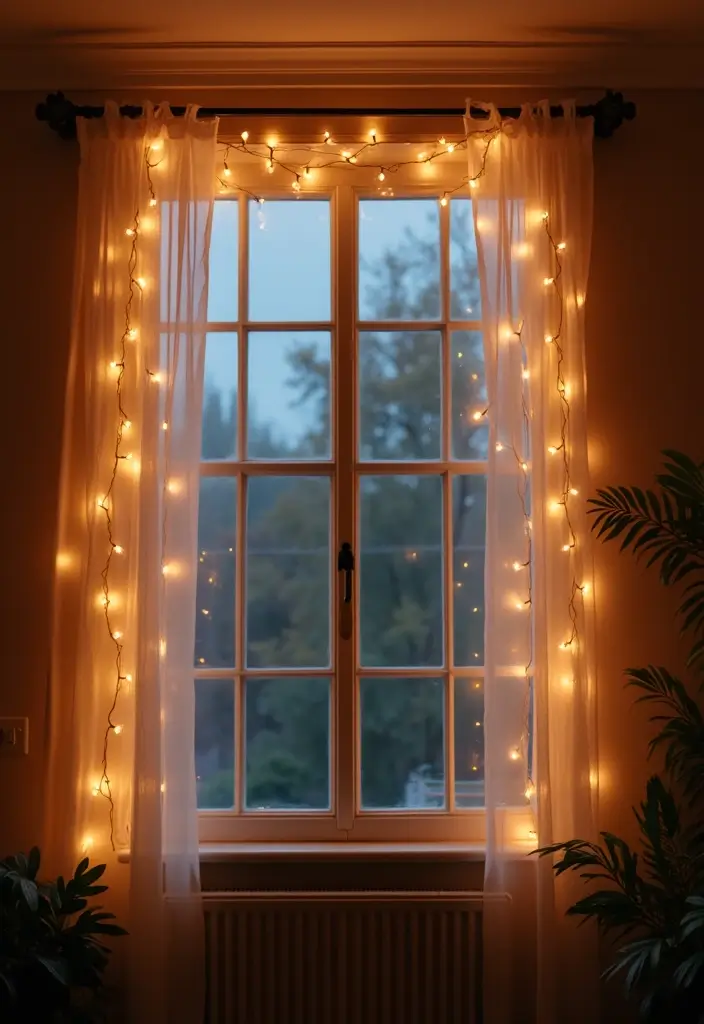 29 Fairy Lights Living Room Apartments Ideas That Feel Dreamy and Cozy - 6. Lighted Window Display