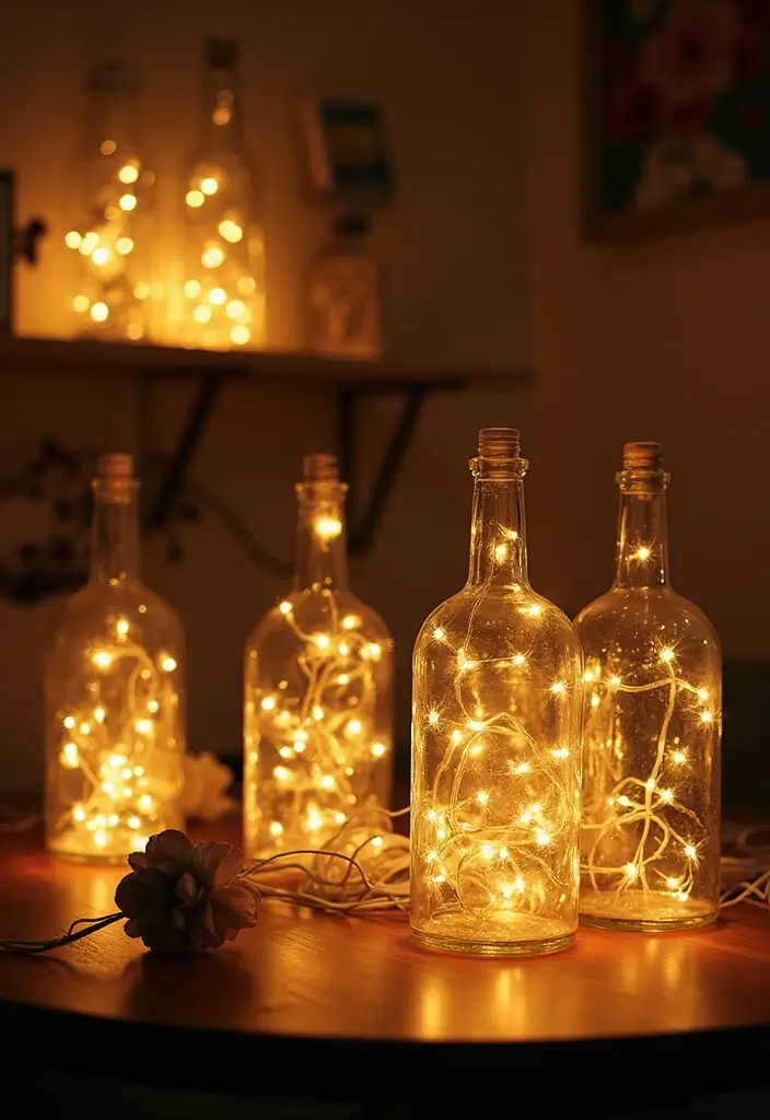 29 Fairy Lights Living Room Apartments Ideas That Feel Dreamy and Cozy - 7. Fairy Light Bottles