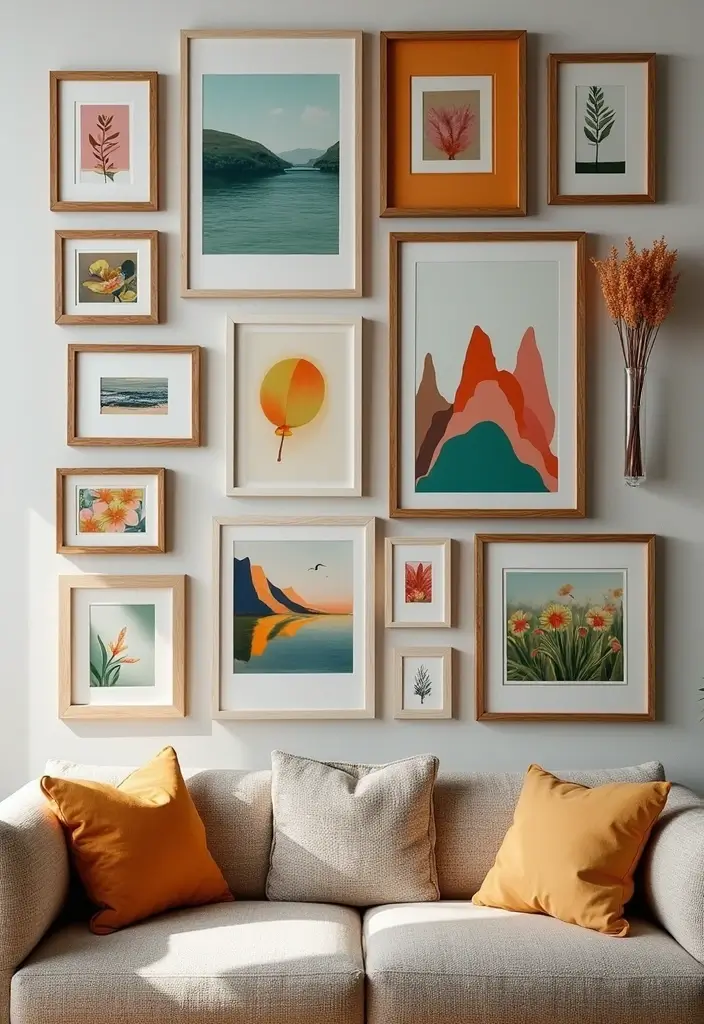 29 Farmhouse Interior Design Living Room Ideas That Feel Timeless and Cozy - 10. Wall Art Galore