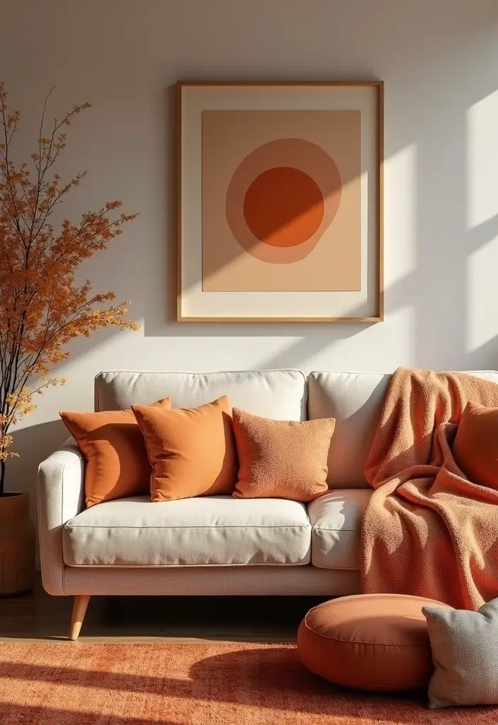 29 Farmhouse Interior Design Living Room Ideas That Feel Timeless and Cozy - 11. Warm Color Accents