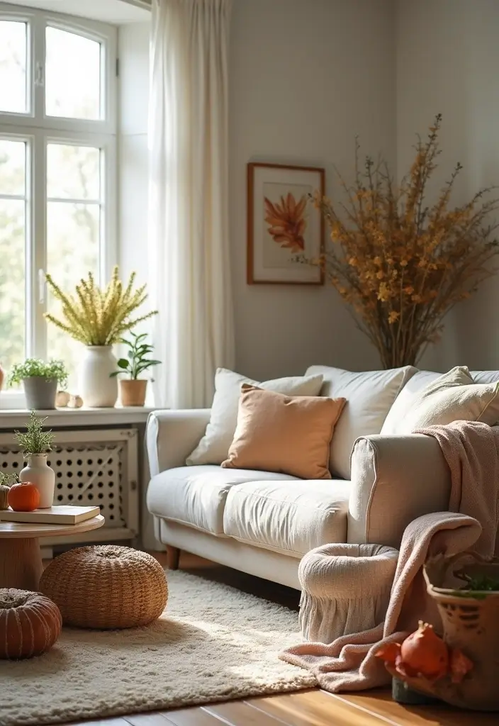 29 Farmhouse Interior Design Living Room Ideas That Feel Timeless and Cozy - 18. Seasonal Decor Changes