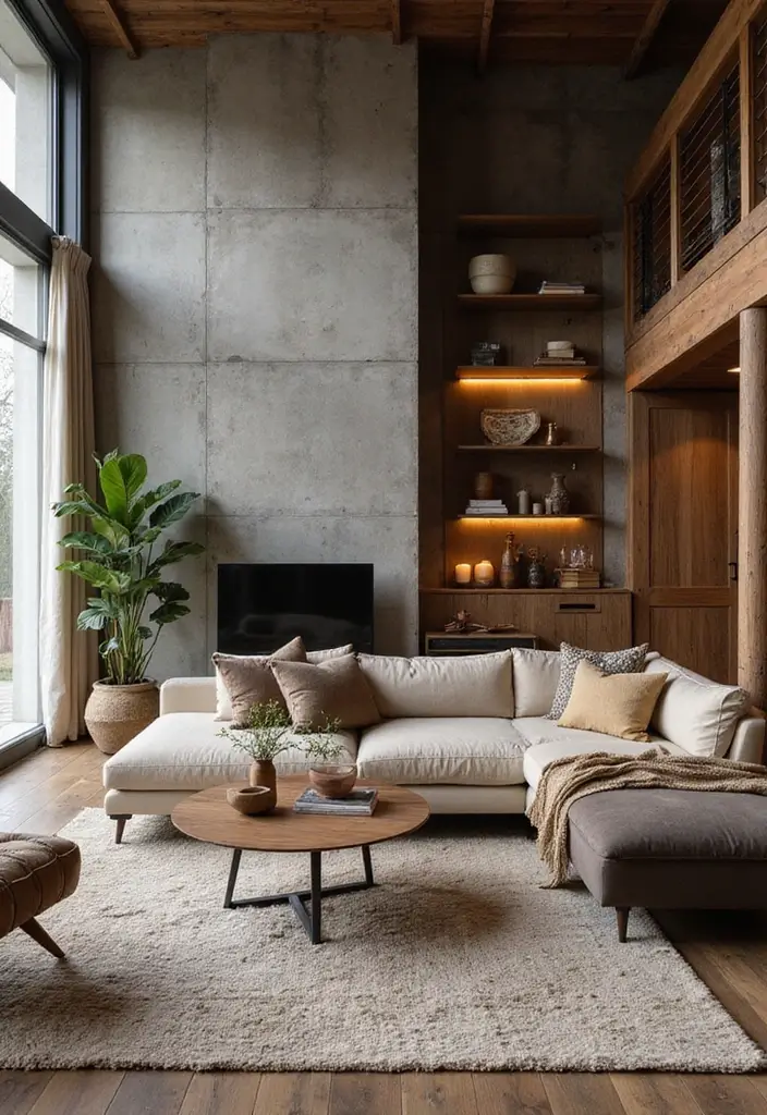 29 Farmhouse Interior Design Living Room Ideas That Feel Timeless and Cozy - 29. Mixed Materials