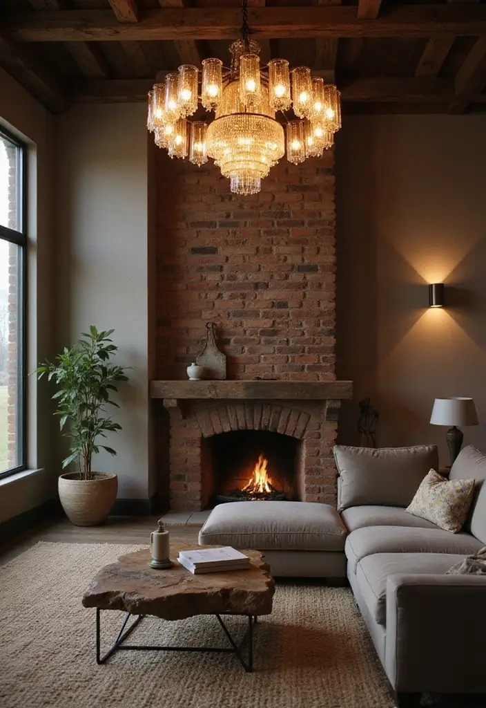 29 Farmhouse Interior Design Living Room Ideas That Feel Timeless and Cozy - 6. Statement Lighting Fixtures