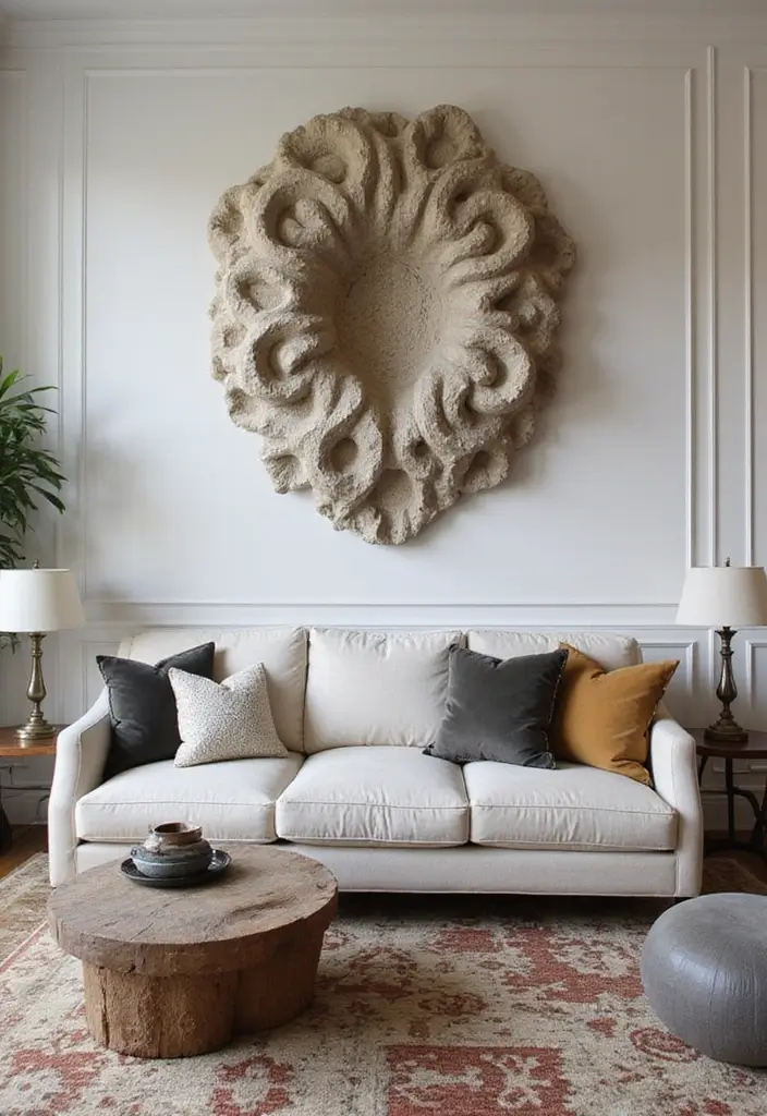 29 Home Decor Ideas: Living Room Traditional Wall Art Styles - 10. Sculptural Wall Art