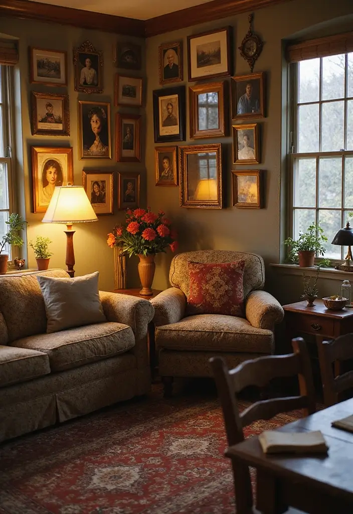 29 Home Decor Ideas: Living Room Traditional Wall Art Styles - 12. Vintage Frames with Family Photos