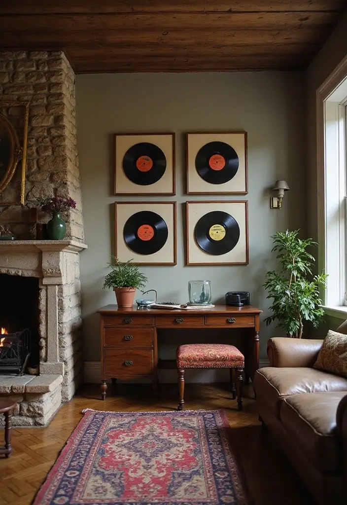 29 Home Decor Ideas: Living Room Traditional Wall Art Styles - 15. Vintage Record Album Art