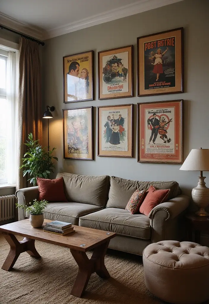 29 Home Decor Ideas: Living Room Traditional Wall Art Styles - 19. Nostalgic Movie Posters