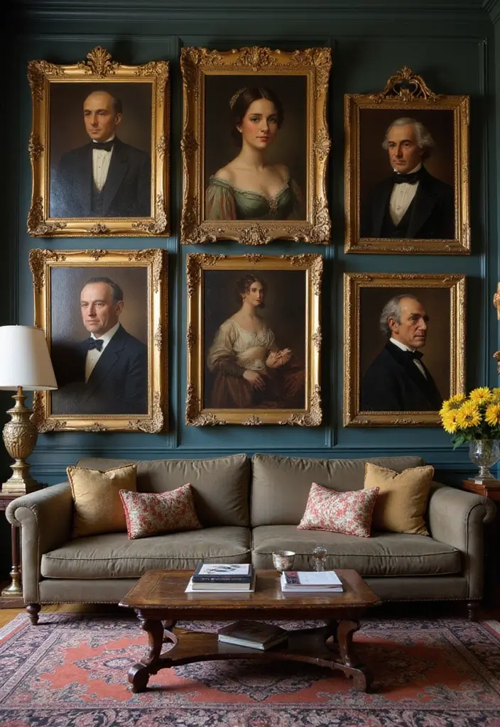 29 Home Decor Ideas: Living Room Traditional Wall Art Styles - 2. Classic Portraits