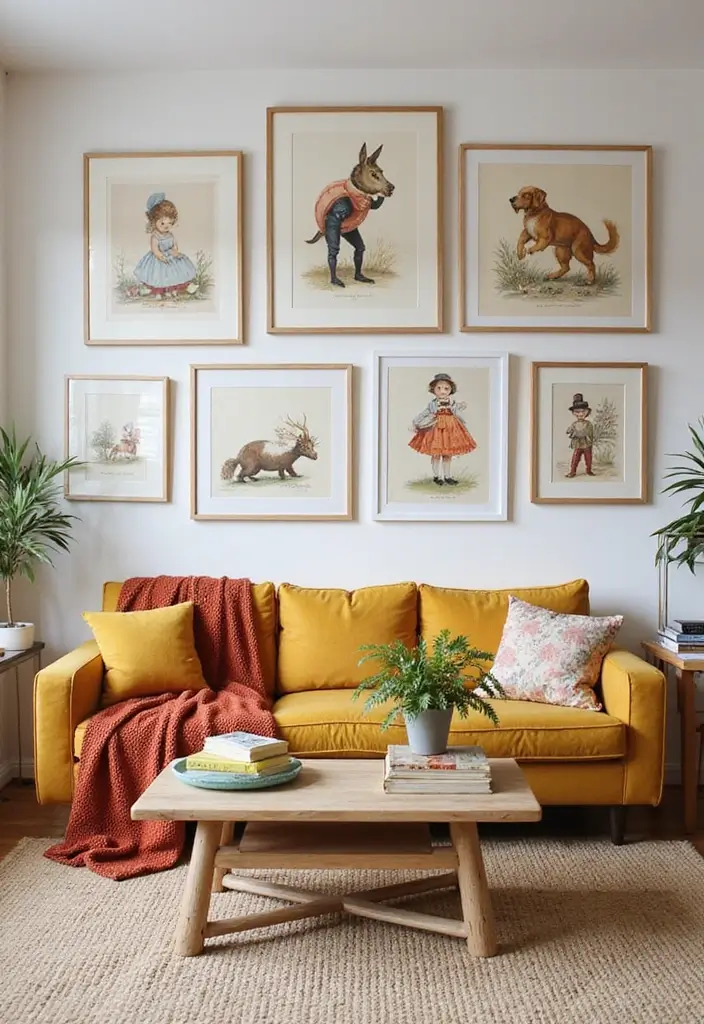 29 Home Decor Ideas: Living Room Traditional Wall Art Styles - 23. Classic Children’s Illustrations