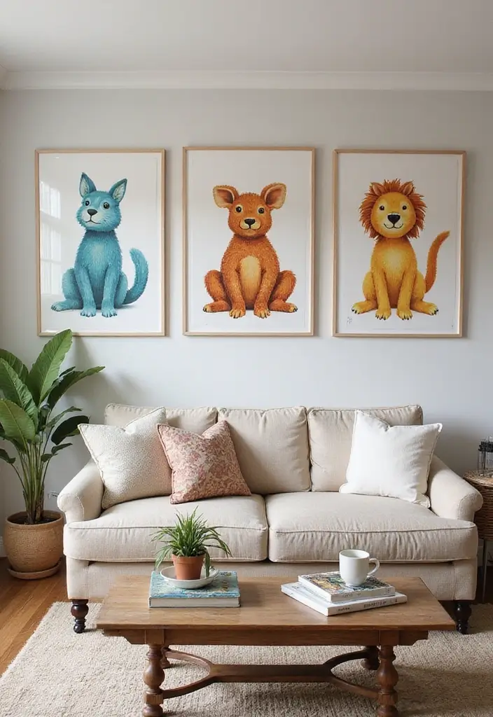 29 Home Decor Ideas: Living Room Traditional Wall Art Styles - 26. Whimsical Animal Art