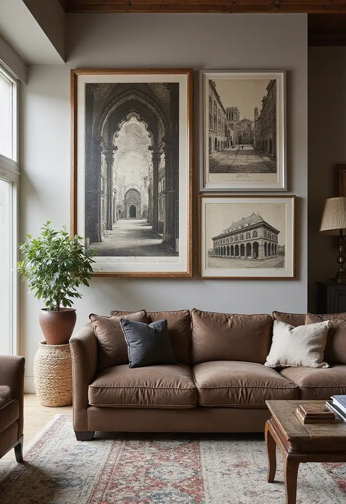 29 Home Decor Ideas: Living Room Traditional Wall Art Styles - 28. Impressive Architectural Prints