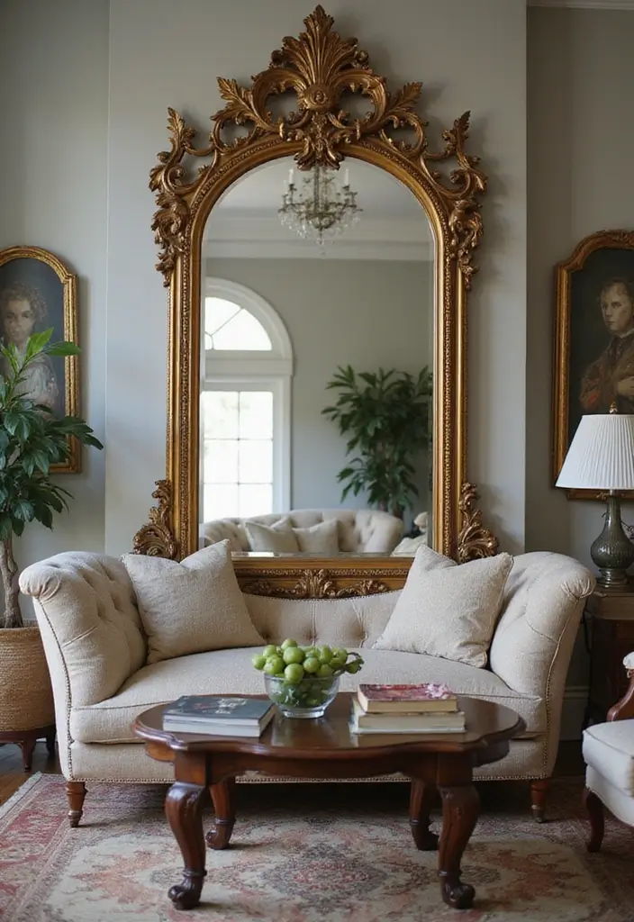 29 Home Decor Ideas: Living Room Traditional Wall Art Styles - 4. Antique Mirrors