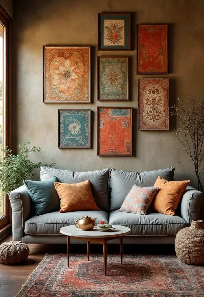 29 Home Decor Ideas: Living Room Traditional Wall Art Styles - 5. Vintage Textile Art