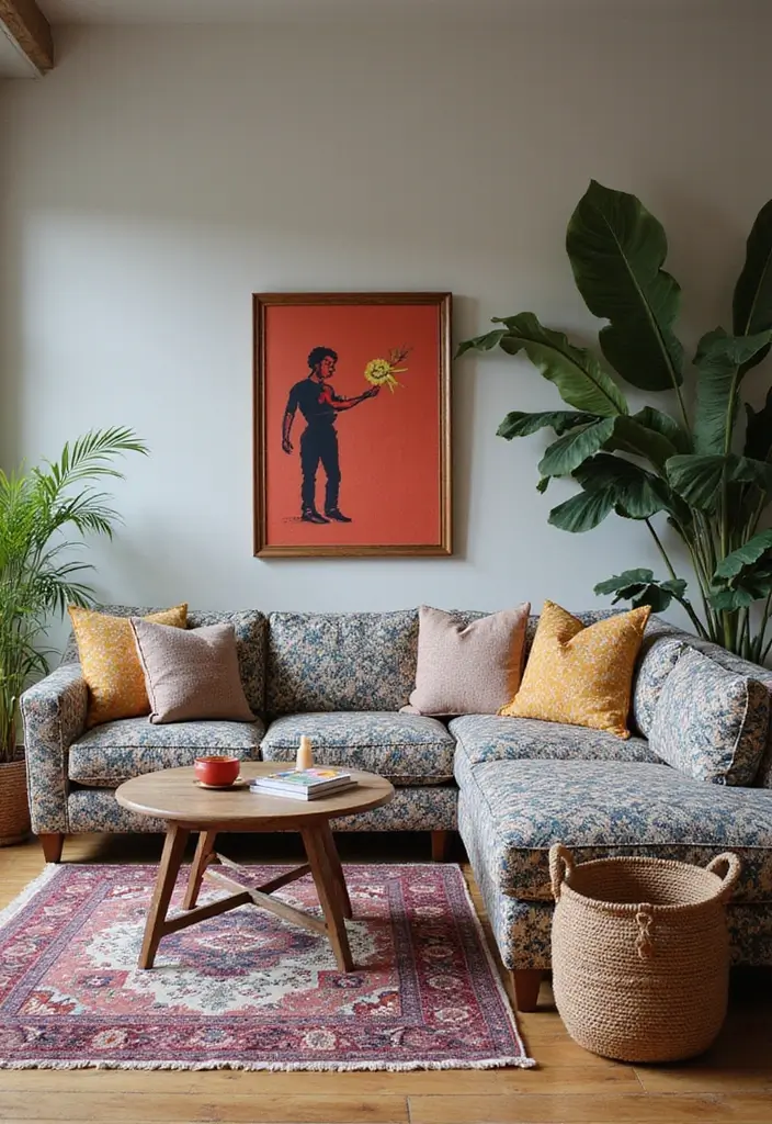 29 Living Room Sectional Ideas That Maximize Comfort and Space - 12. Patterned Perfection