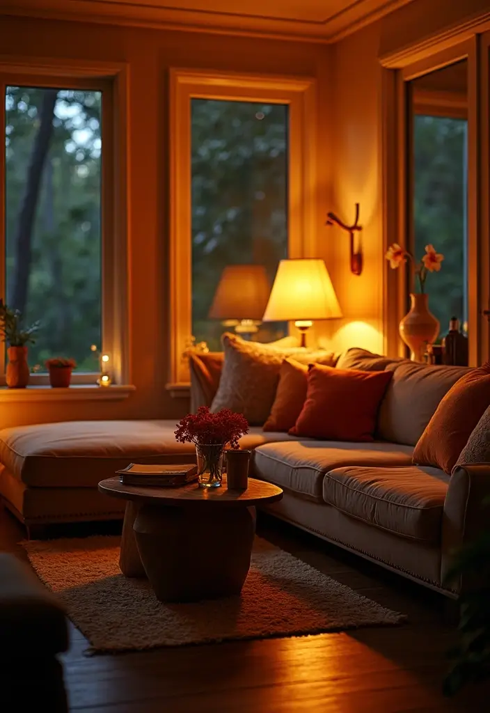 29 Living Room Sectional Ideas That Maximize Comfort and Space - 22. Layered Lighting