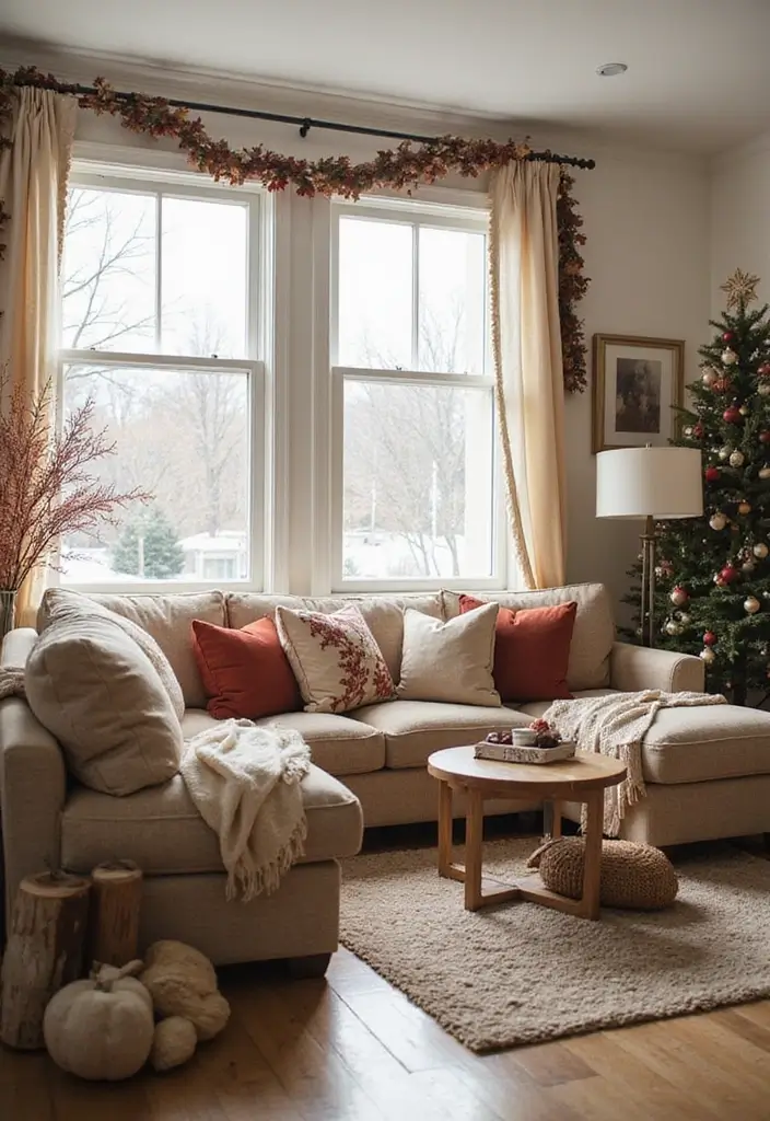 29 Living Room Sectional Ideas That Maximize Comfort and Space - 28. Seasonal Decor