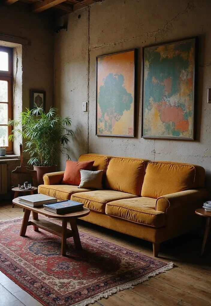 29 Living Room Sectional Ideas That Maximize Comfort and Space - 7. Vintage Vibes