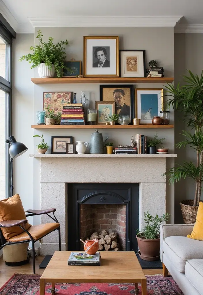 29 Living Room Shelving Ideas the Wall That Add Function and Style - 12. Shelf Styling with Art: Elevate Your Space