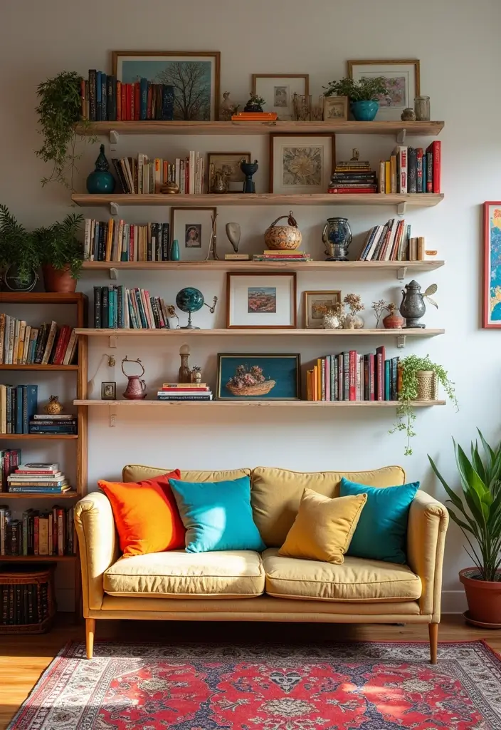 29 Living Room Shelving Ideas the Wall That Add Function and Style - 17. Eclectic Shelving: Mix and Match