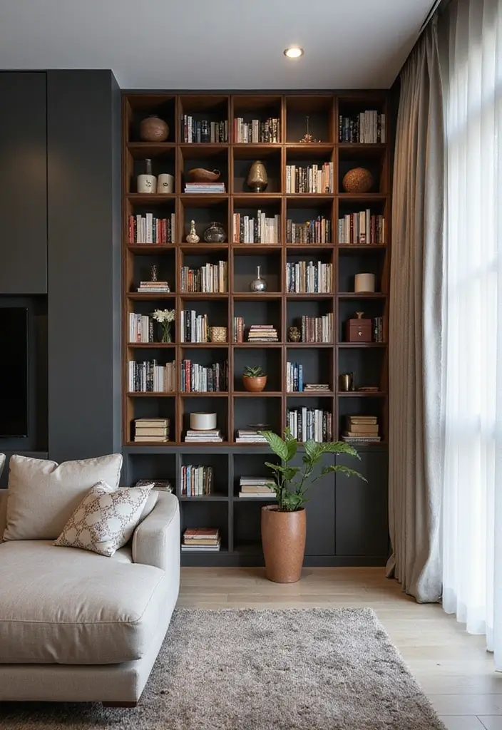 29 Living Room Shelving Ideas the Wall That Add Function and Style - 7. Vertical Wall Units: Draw the Eyes Upward