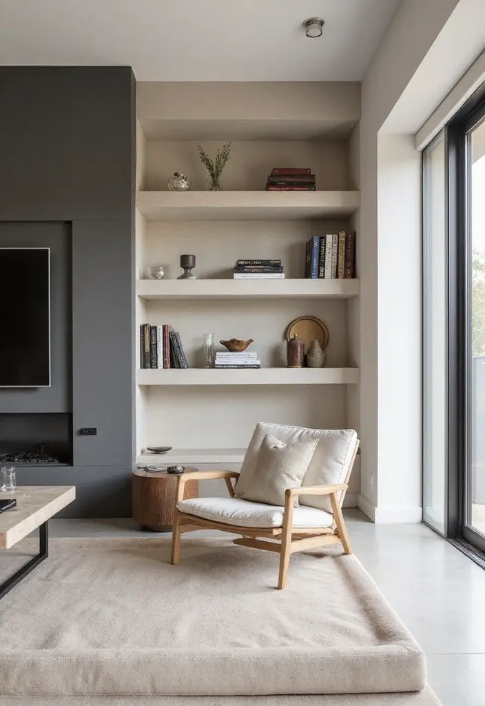 29 Living Room Shelving Ideas the Wall That Add Function and Style - 8. Recessed Shelving: Sleek and Modern