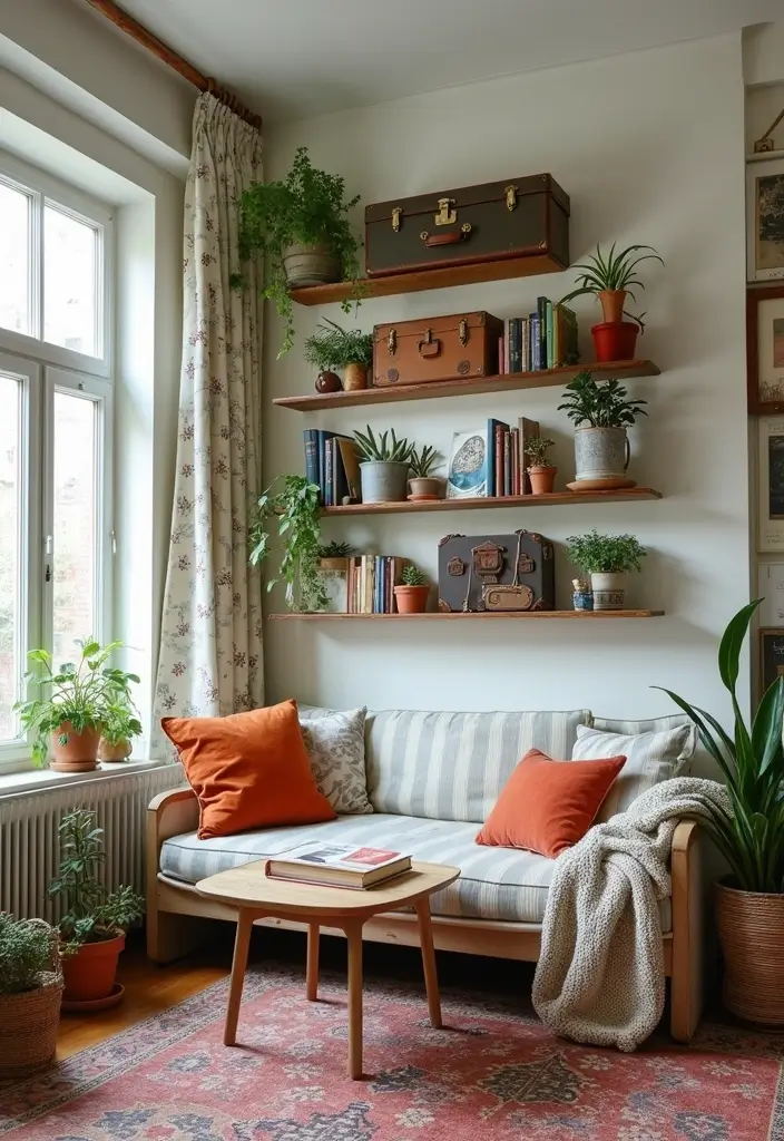 29 Living Room Shelving Ideas the Wall That Add Function and Style - 9. Vintage Suitcase Shelves: Quirky and Unique