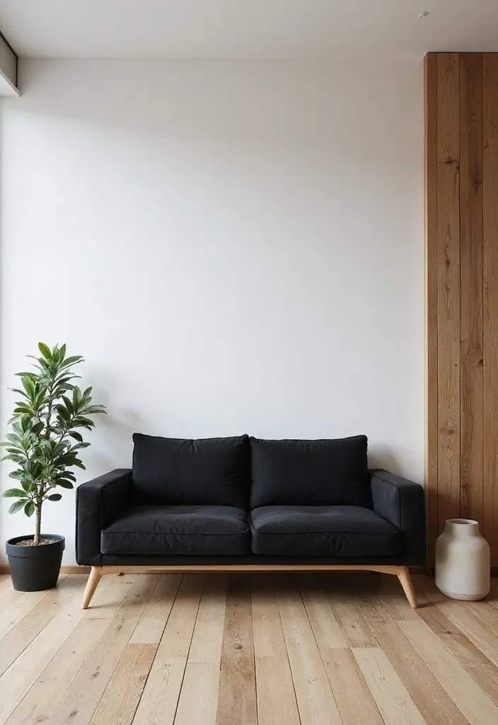 29 Living Room With Black Couch Ideas That Feel Modern and Sleek - 1. Minimalist Oasis