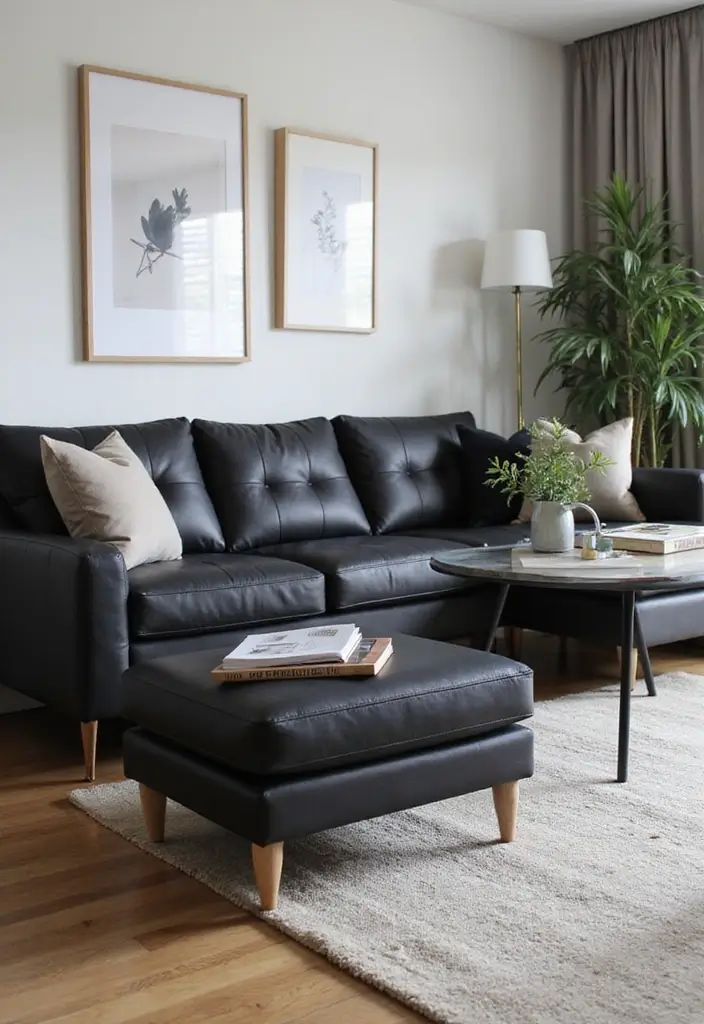 29 Living Room With Black Couch Ideas That Feel Modern and Sleek - 11. Smart Storage Solutions