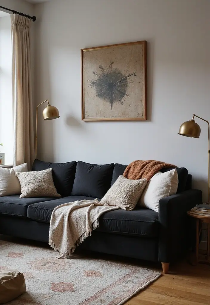 29 Living Room With Black Couch Ideas That Feel Modern and Sleek - 12. Textured Layers