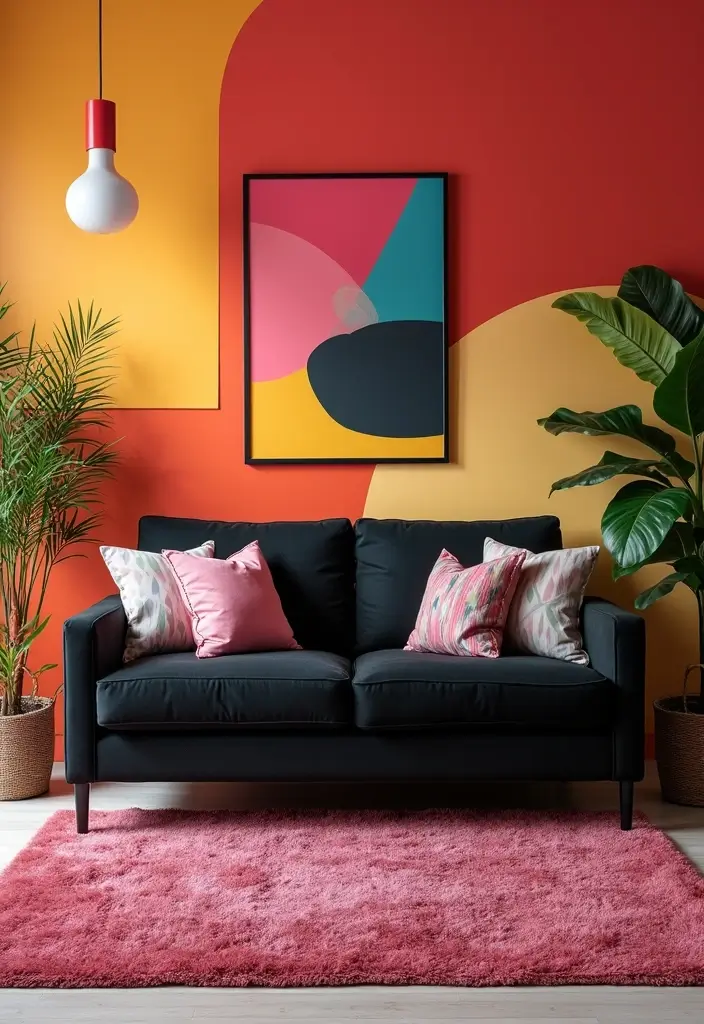 29 Living Room With Black Couch Ideas That Feel Modern and Sleek - 13. Bright and Bold
