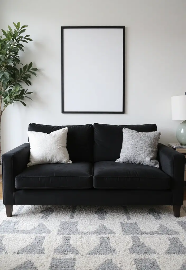 29 Living Room With Black Couch Ideas That Feel Modern and Sleek - 16. Monochrome Magic