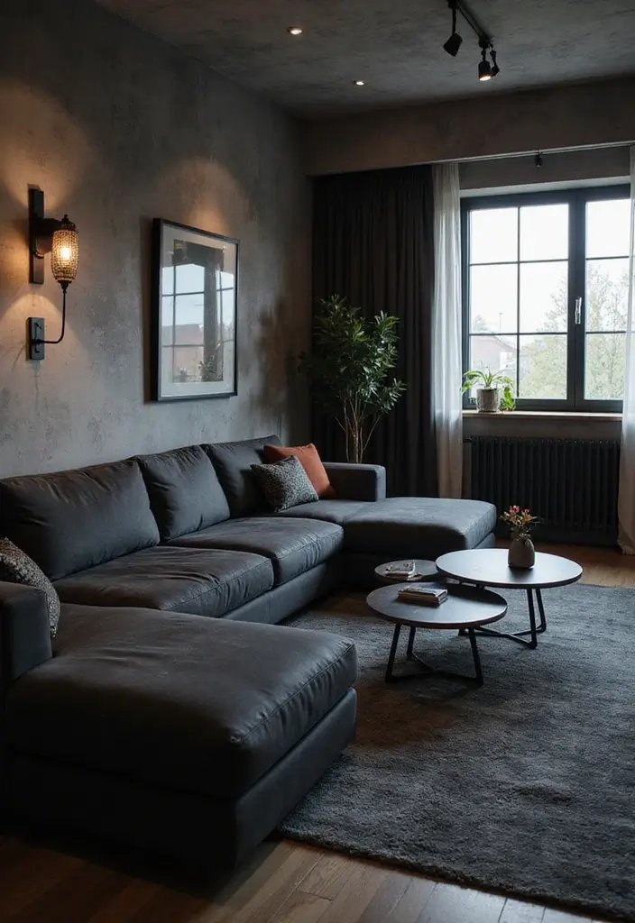 29 Living Room With Black Couch Ideas That Feel Modern and Sleek - 17. Tech-Savvy Space