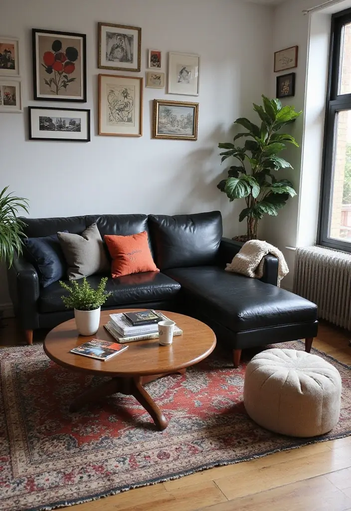 29 Living Room With Black Couch Ideas That Feel Modern and Sleek - 19. Contemporary Eclectic