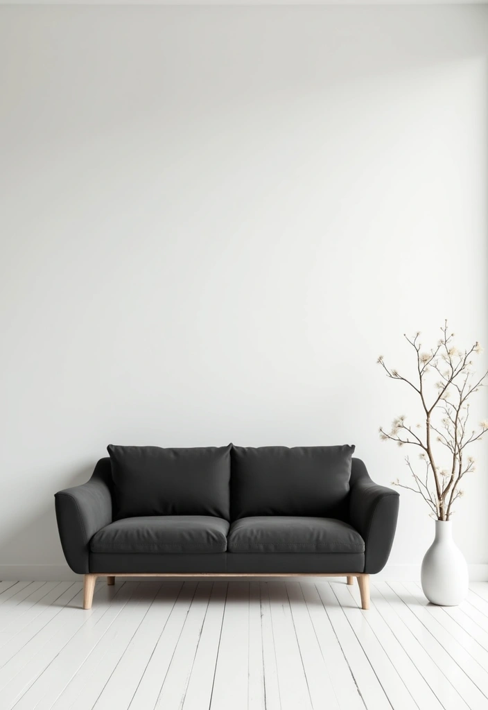 29 Living Room With Black Couch Ideas That Feel Modern and Sleek - 23. Bright White Contrast