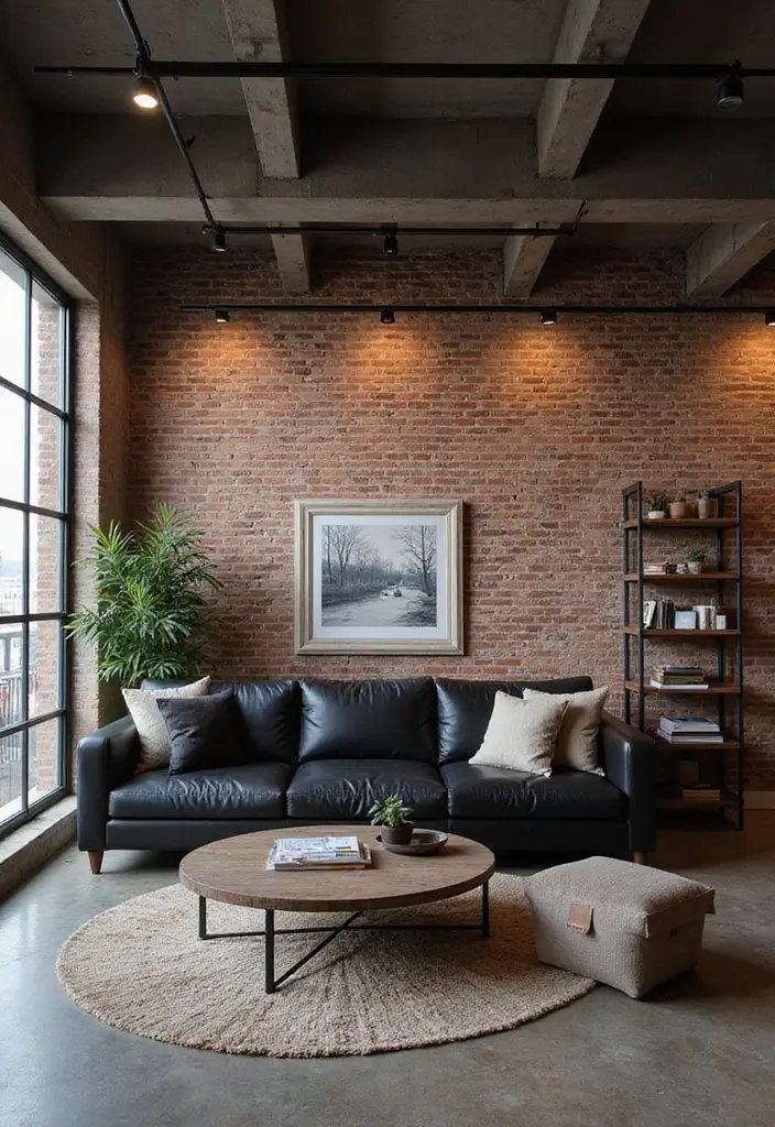29 Living Room With Black Couch Ideas That Feel Modern and Sleek - 3. Industrial Urban Loft